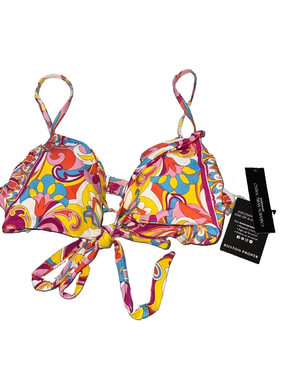 New Carmen Marc Valvo retro paisley knot-front bikini top Size Medium